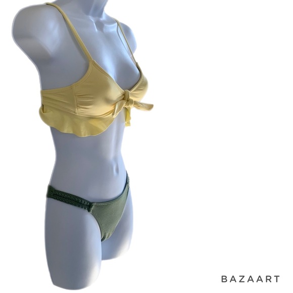 Xhilaration Yellow Bralette Bikini Top & Xhilaration Sage Green Bikini Bottom - Picture 6 of 7
